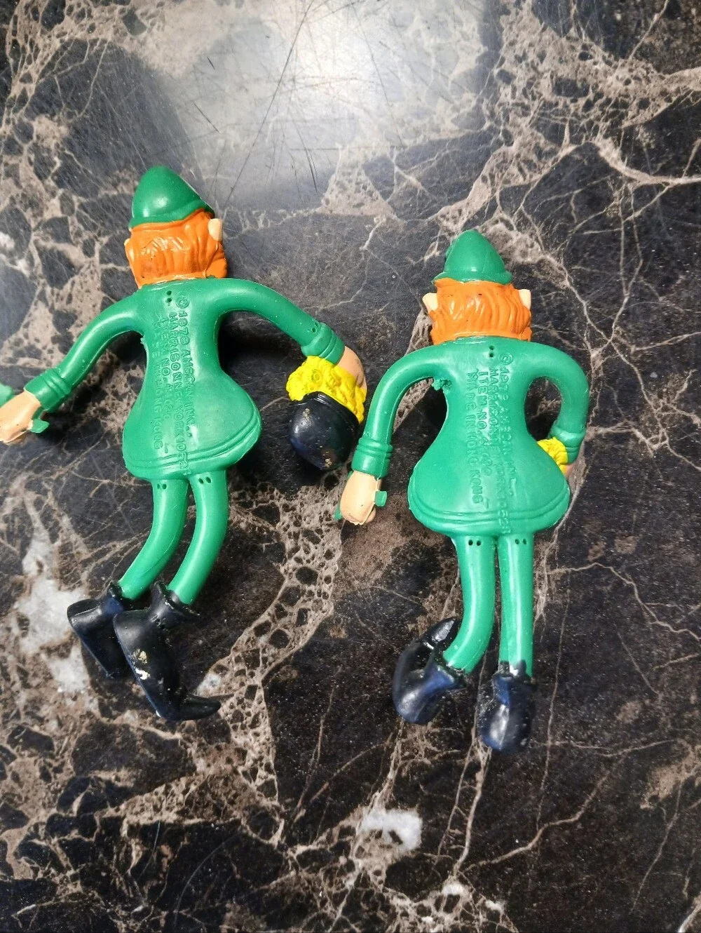 2 Vintage 1979 Amscan Leprechaun St Patrick's Day Rubber Bendable Toys